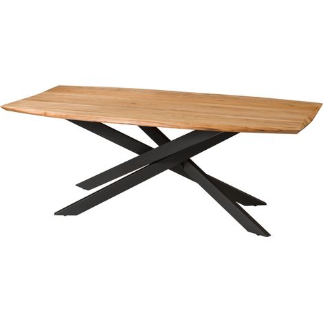 Esstisch Akazie 200x100x77 natur lackiert / Mikado-Beine eckig schwarz