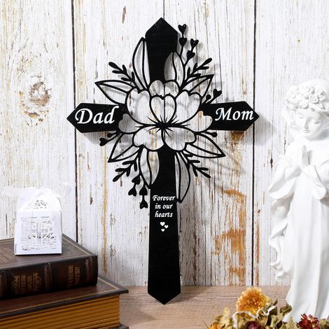 Plaque commémorative pour papa et maman - Décoration florale pour cimetière - Piquet funéraire en métal pour jardin (1/5)