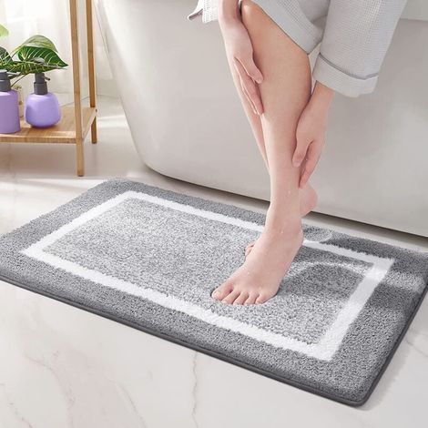 Tapis de Bain Antiderapant- 40 x 60 cm - Gris,Tapis Salle de Bain en Microfibre Douce,Tapis de Bain Absorbant à Poils Longs, Lavable en Machine (1/4)