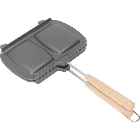 Poêle à double face à conduction rapide et homogène de la chaleur, poêle à sandwich amovible avec crochet pour steak et œuf. (1/5)