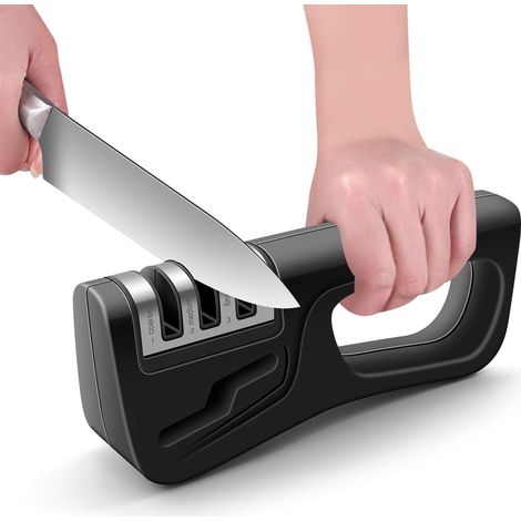 1 Affûteur de couteaux, système 3 étapes, fente pour ciseaux, plastique ABS, cuisine professionnelle (1/5)