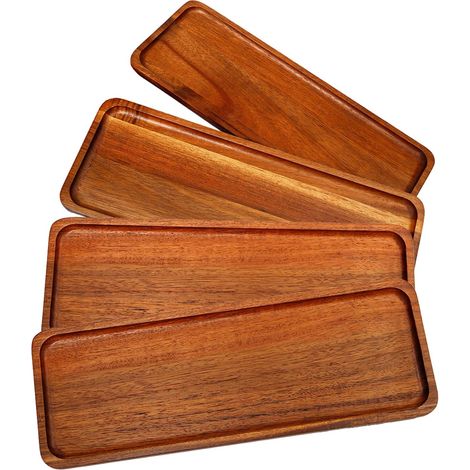4 Pcs Plateau de Service en Bois Brut Plateaux à Charcuterie,29x11cm Plateau Rectangulaire Bois d’Acacia,Polyvalent,Accessoires Décoration Naturelle,pour Pain Desserts Café Gâteaux Bougies (1/5)