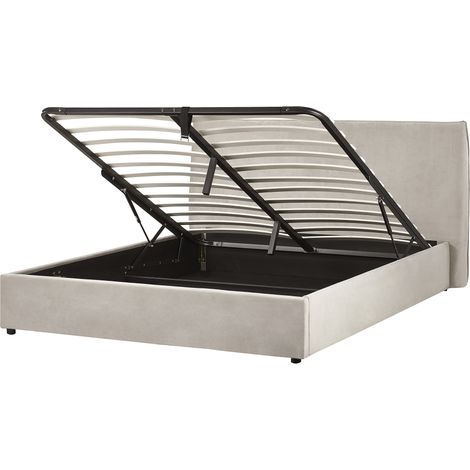 Cama con almacenaje de terciopelo gris pardo 160 x 200 cm otomana cabecero Lavaur