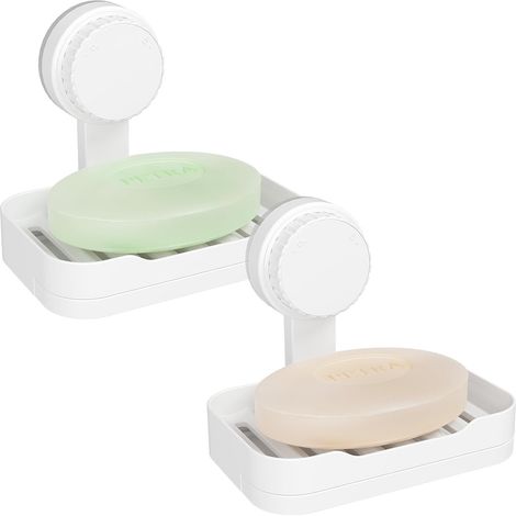 2 Pièces Porte-savon, Ventouse, Plastique ABS, Système Drainage, Douche Cuisine, Blanc