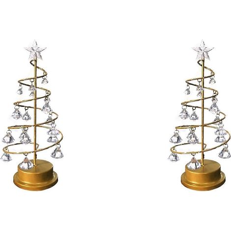 Lot de 2 lampes de Noël en métal et cristal, sapin de Noël de table avec lumières LED, décorations de Noël L (1/2)