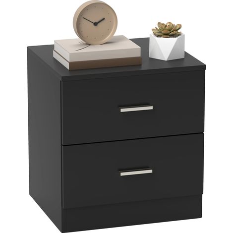 Table de chevet, design moderne, deux tiroirs spacieux, 45X39,5X49 cm, noir (1/5)