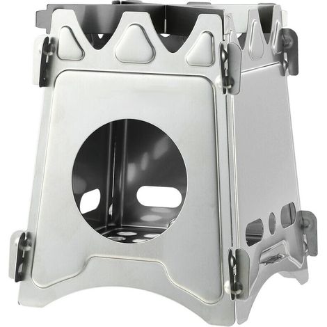 Réchaud à bois de camping Portable pliant léger en acier inoxydable poêle à bois pour la survie en plein air cuisine pique-nique chasse (1/5)