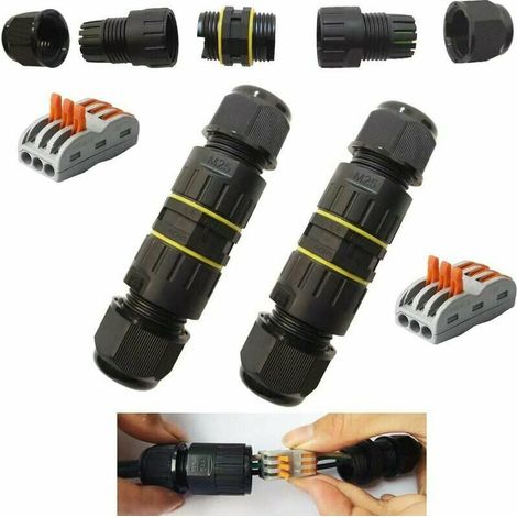 Outdoor Junction Box IP68 Waterproof Electrical Cable Connector 3 Way Junction Box Connectors Box(2Pcs) for Ø6 to 11mm Cable (1/5)