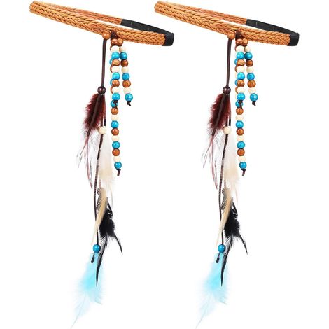 2 Stück Geflochtenes Haarband mit Feder Boho Haaraccessoires für Mädchen Feine Verarbeitung und Elastizität für Party und Cosplay Zufällige Farbe (1/5)