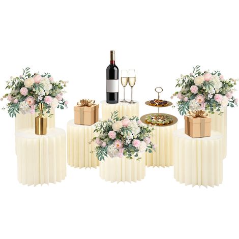 Lot de 8 Presentoir Blancs Pliable en Carton avec Panneaux PVC, Colonnes d'affichage rondes À Gâteaux Fleurs, Pour décorations de Buffet, Mariage, Anniversaire (20/30/40 CM) (1/5)