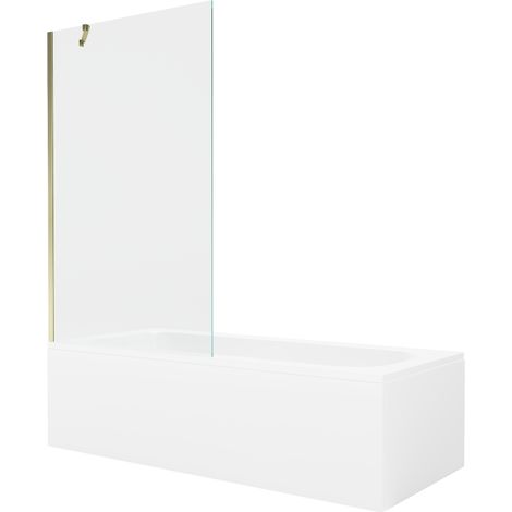 Mexen Vega baignoire rectangulaire 160 x 70 cm avec tablier et paroi 1-volet 100 cm, transparent, doré - 550116070X9510000050 (1/5)