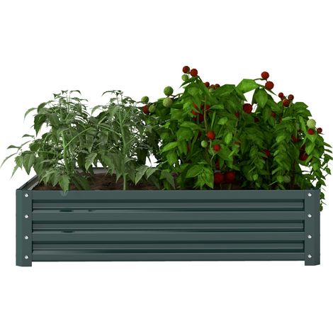 Outsunny Letto per Orto Rialzato a Fondo Aperto con Rivestimento Impermeabile, Letto da Giardino in Acciaio Zincato, 120x120x30 cm, Verde (1/5)