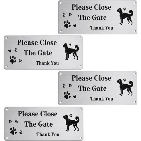 Lot de 4 Panneaux Veuillez Fermer La Porte, Pancarte Attention au Chien en Aluminium Brossé, Plaque Propriété Privée 250x90mm, Résistant aux Intempéries pour Portail et Clôture Extérieure (1/5)