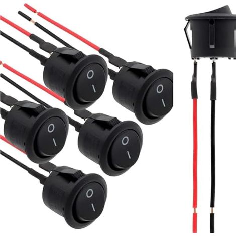 Rond Interrupteur 12V, 6 Pièce Interrupteurs a Bascule Voiture Précâblé, 6A/250V 10A/125VAC, Accessoire éLectrique Pour Camping et Bateau, Wires Camion, Voitures de Course (1/4)