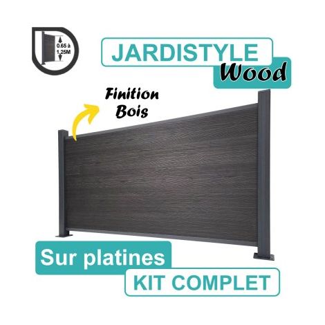 Kit Clôture Composite Gris Anthracite Effet Bois 18M - Sur Platines - 0,65 mètre