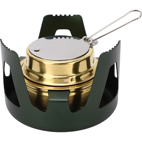 Mini Réchaud à Alcool Portable en Laiton Alliage d'Aluminium Anti-Vent pour Randonnée Camping Vert Foncé (1/5)