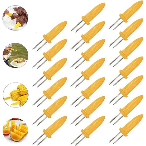 20 Piezas Soporte de Maíz, Tenedor de Maíz de Acero Inoxidable, Pinza de Maíz de Doble Punta, Soporte de Maíz Dulce, Estaca de Maíz de Cocina para Barbacoa, Fiesta (1/5)