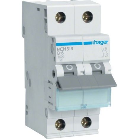 Hager MCN516 disjoncteur 2 pôles 16A blanc compact