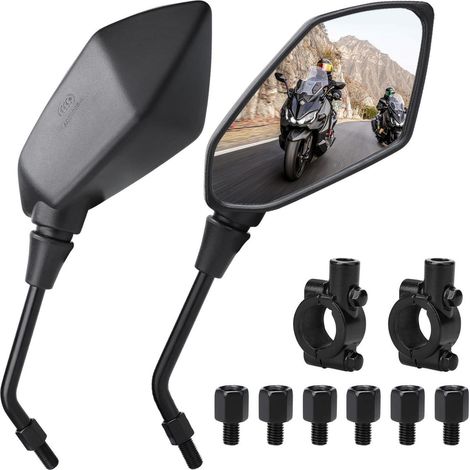 Motorrad Spiegel Set mit M8/M10 Gewinde & Lenkerklemme für Roller, Quad, Cruiser (1/5)