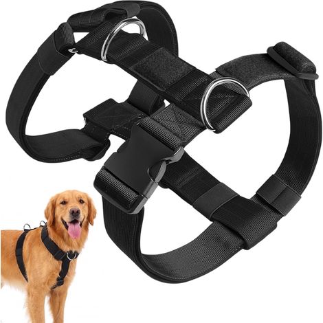 Harnais Anti Traction pour Chien, Arnet pour Chiens avec Attache Devant, Réglable, Respirant, Facile à Mettre, No Pull Nylon Dog Harness, Gilet pour Chiens Moyen et Grand (Noir, L) (1/5)