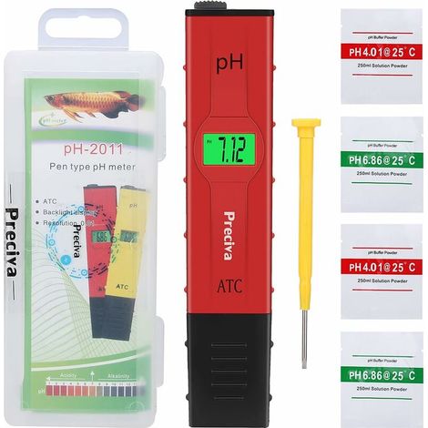 Testeur de PH-mètre 0,01 résolution numérique automatique PH mètre hydroponique stylo avec écran LCD grand rétro-éclairé pour cuisine, aquarium, piscine, laboratoire avec poudre d'étalonnage