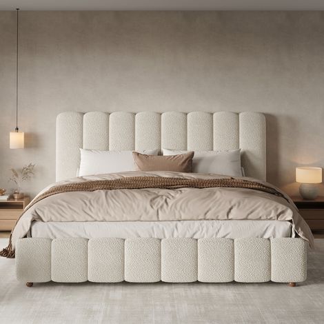 Cama abatible 180x200 cm en bouclé blanco con somier OKMYHOME (1/5)