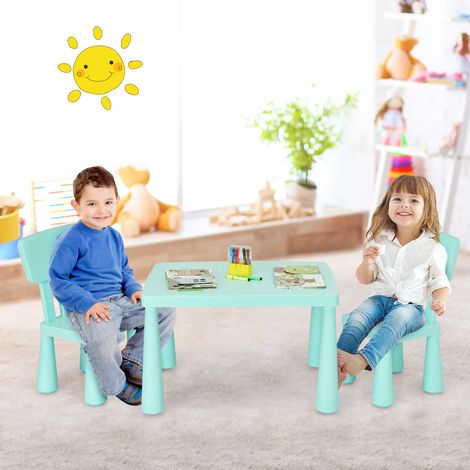 Gruppo di seduta per bambini composto da 3 pezzi tavolo per bambini con 2 sedie mobili per bambini in plastica verde