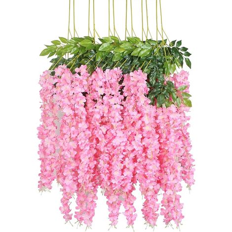 Guirlande de Fleurs Artificielles Glycine en Soie, 12 Pièces de 1,1 m, Liane Suspendue Ratta pour Décoration Maison, Mariage, Fête - Rose Foncé (1/4)