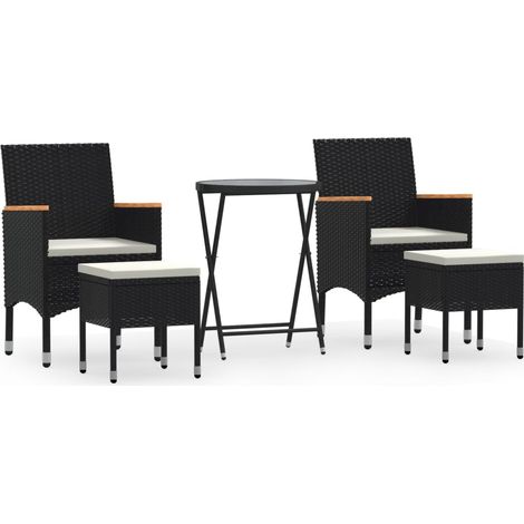 Mesa sillas jardín 5 pzas ratán sintético vidrio templado negro vidaXL (1/5)