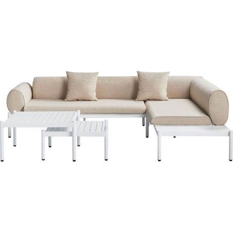 Divano angolare moderno per esterni 4 pezzi con tavolino e tavolino beige Rasiglia