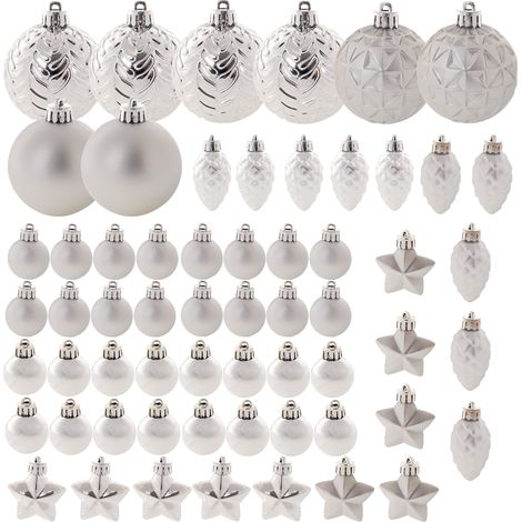 KADAX Weihnachtskugeln aus Kunststoff, Christbaumkugeln, Set aus 60 Kuglen, Silber