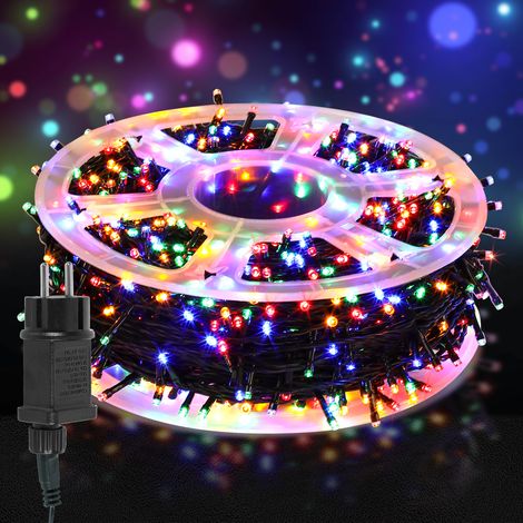 TolleTour Catena luminosa LED 50 m 500 LED multicolore, 8 modalità, memoria, cavo 5 m, IP44, cavo verde scuro, per Natale, giardino, balcone, terrazza e interni (1/5)