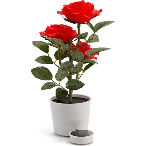 Pot LED Décoratif Solaire Fleur Lumière Extérieur Patio Jardins 9781 Simulée Rouge 1 LED + Contrôleur Panneaux Importés ABS + Polyester Imperméable Auto-Alimenté Jour/Nuit 52cm Haut 210g (1/3)