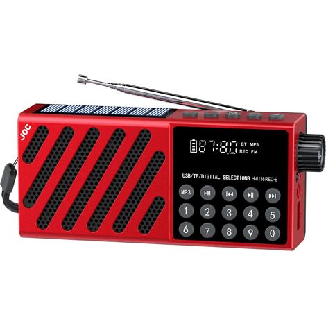 Mini radio FM portable, lampe torche LED, récepteur radio d'urgence à énergie solaire, écran HD, haut-parleur Bluetooth, prise en charge de l'enregistrement, carte TF, USB. (1/5)