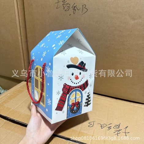 Portable and practical Cottage Handle Gift Box - Christmas Cottage Handle Gift Box - Snowman -