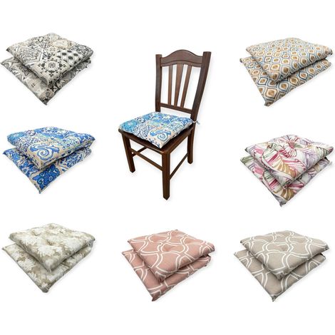 Set 2 Pezzi Cucini per Sedie Cucina Giardino in Cotone a 4 Punti Vari Decori (1/2)