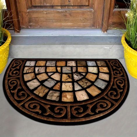Paillasson Semi-Circulaire Tapis De Sol Demi-Lune Motif Marbre 75x50cm (1/5)