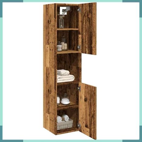 Armoire de salle de bain suspendue - 856221 - vieux bois - Bois d'ingénierie - 30x30x130 cm (1/5)