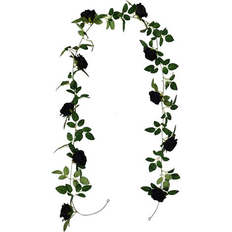 Rotin Rose Noir, Fausses Feuilles Suspendues avec Fleur pour Décoration de Bureau de Jardin de Fête de Mariage à la Maison (210805XY-1) (1/5)