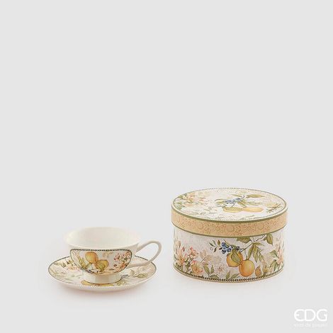 EDG Enzo De Gasperi Tazza da Te con Piatto Porcellana H 7 Cm D 15 Cm 300 Ml Confezione Regalo Giallo (1/3)