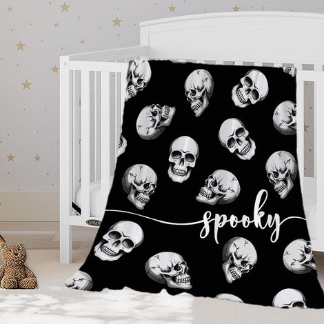 Couverture d'Halloween pour bébé, motif crâne de fantôme noir, douce et légère, idéale pour les genoux, les tout-petits, les bébés, les animaux de compagnie, le berceau et la poussette, 135 x 200 cm