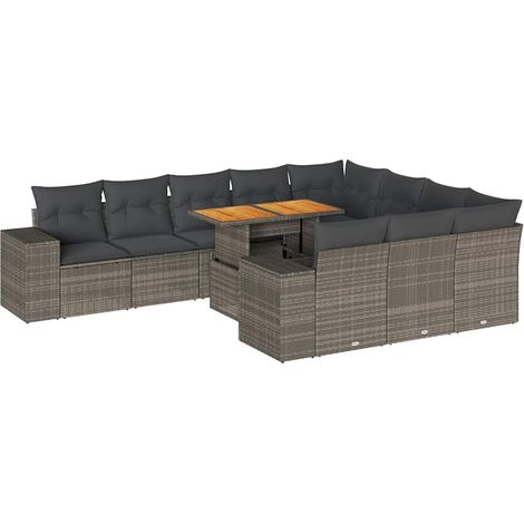 vidaXL Divano Giardino 10 pz con Cuscini Grigio in Polyrattan Acacia (1/5)