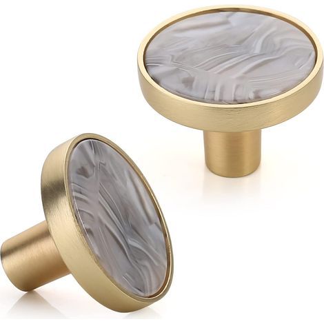 Set of 8 Brass Cabinet Knobs Cupboard Knobs for Kitchen, Bathroom, Bedroom, Office（Rock Ash，32mm） (1/5)