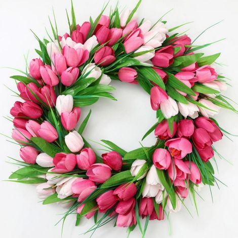 Guirlande Florale Tulipe - Couronne Artificielle en Rotin - Décoration Porte Mur Fenêtre - Pour Fête des Mères Mariage Pâques - 40 cm (1/5)