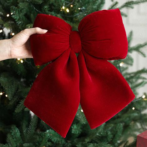 Übergroßer Samt-Weihnachtsschmuck, rote Samt-Schleife für den Kranz, Weihnachtsbaumschleife für die festliche Heimdekoration (13'' x 11,5'') (1/3)