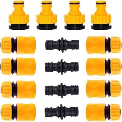lot de 16, raccords pour tuyaux d'arrosage, 8 pièces de tuyaux à connexion rapide 1/2", 4 pièces de raccords doubles et 4 pièces de raccords 3/4", raccords pour tuyaux d'arrosage en plastique