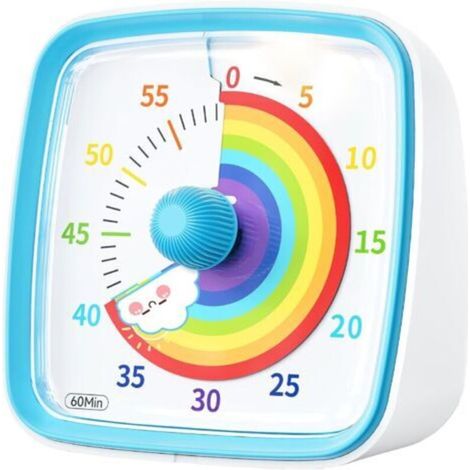 Timer visivo per bambini e adulti, timer per conto alla rovescia di 60 minuti con funzione flash silenziosa, motivo arcobaleno, timer per bambini per aula, casa, cucina (blu)