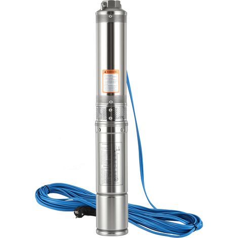 Randaco Pompa sommergibile per pozzi profondi, 370 W, 4.000 l/h Pompa per pozzi, prevalenza massima 34 m, cavo da 20 m, acciaio inossidabile Pompa sommersa