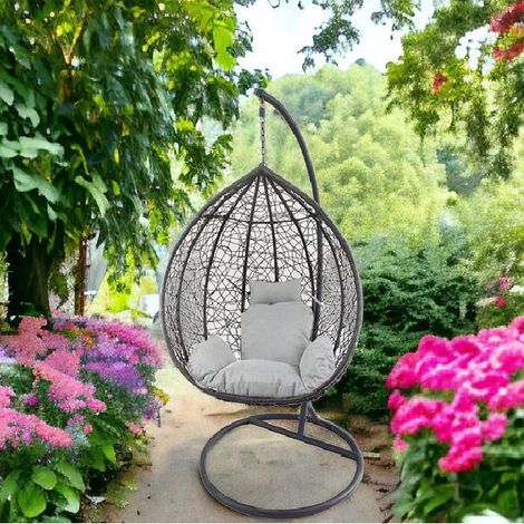 Poltrona a dondolo sospesa con cuscini sedia pensile per patio giardino terrazzo Poly Rattan Per Interno Esterno Ovetto Portata 130 Kg (1/5)