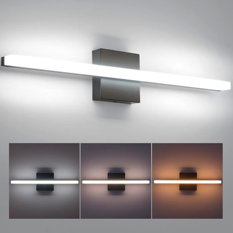 AUTRUCKER Éclairage pour miroir de salle de bain, lampe de maquillage LED à large plage de tension pour intérieur, noir, 60 cm, 12 W, lumière tricolore. (1/5)